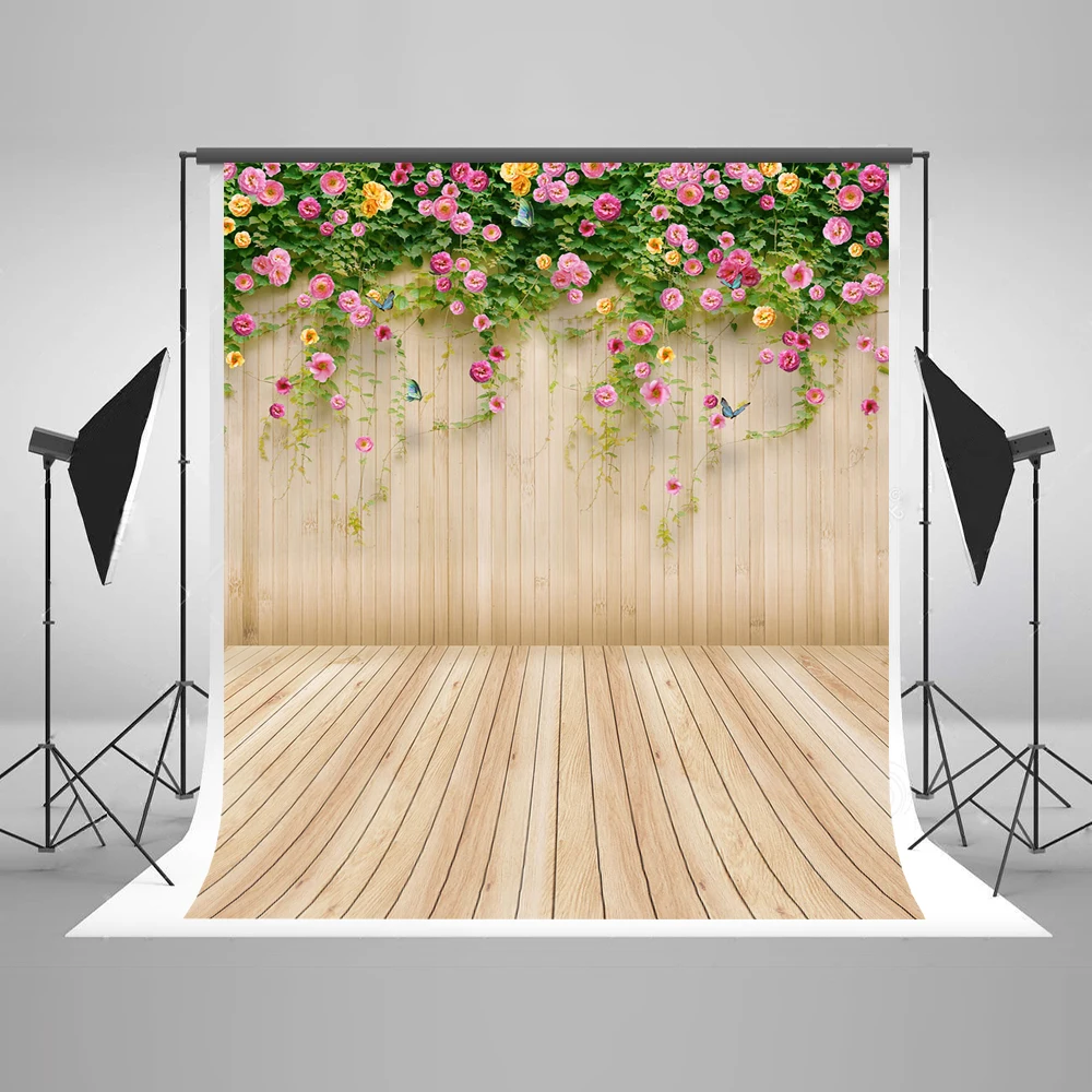 

VinylBDS 10FT Wedding Backdrop Wood Photography 10x10ft Flower Wall Photographic Background Washable Foe Children Photo Studio