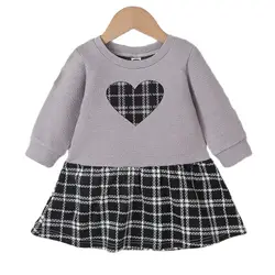 Plaid Print Baby Girl Dress Patchwork Sweater Dress Casual Long Sleeve Princess Dress Toddler Girl Clothing Infant Party Dresses