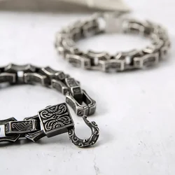 Vintage Pattern Box Bracelet Men Stainless Steel Cuff Punk Engraving Link Chain Bangle Man Fashion Jewelry