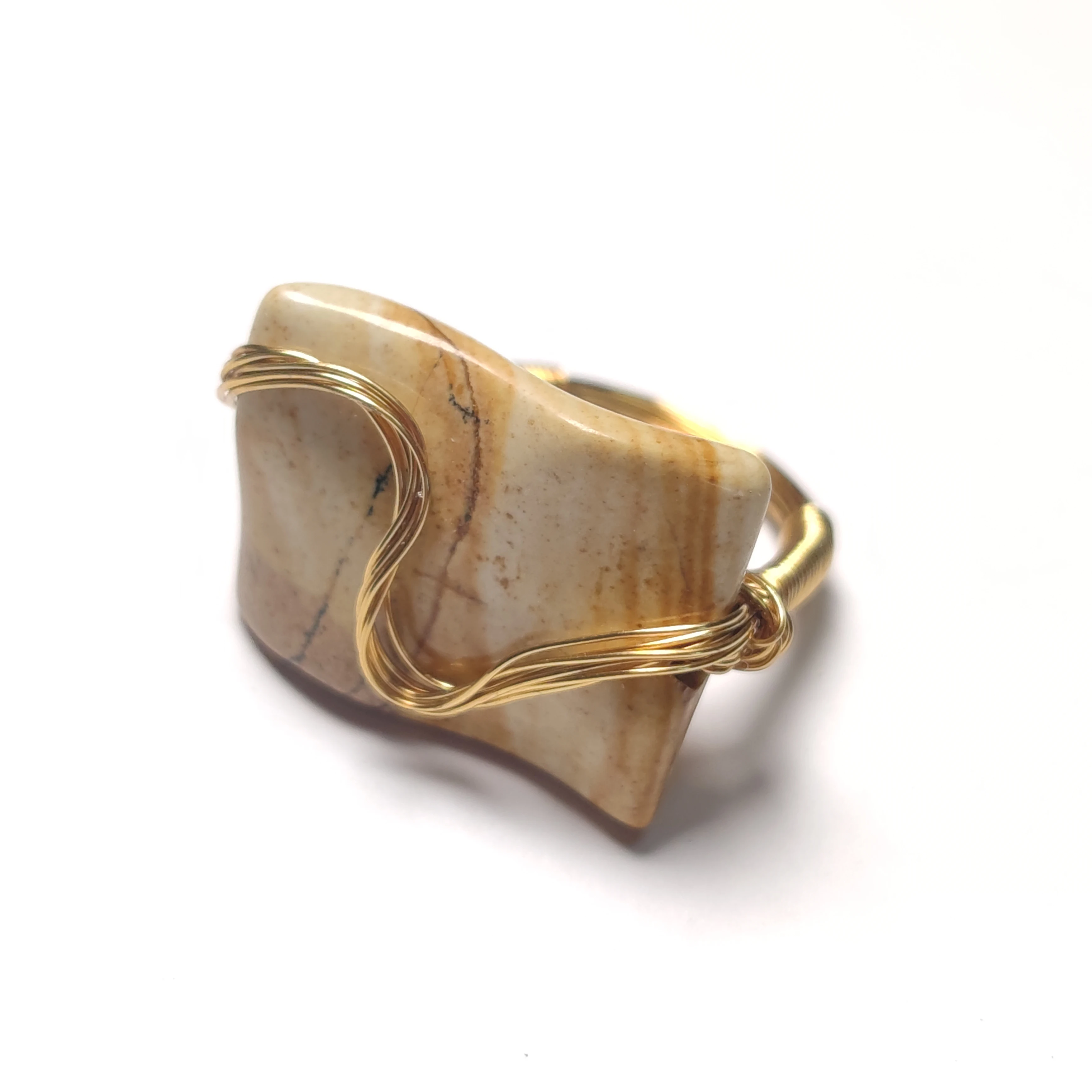 

ShinyGem Baroque Picture Stone Rings Women 14K Electroplated Gold Wire Wrapped DIY Handmade Natural Gemtone Jewelry Fashion