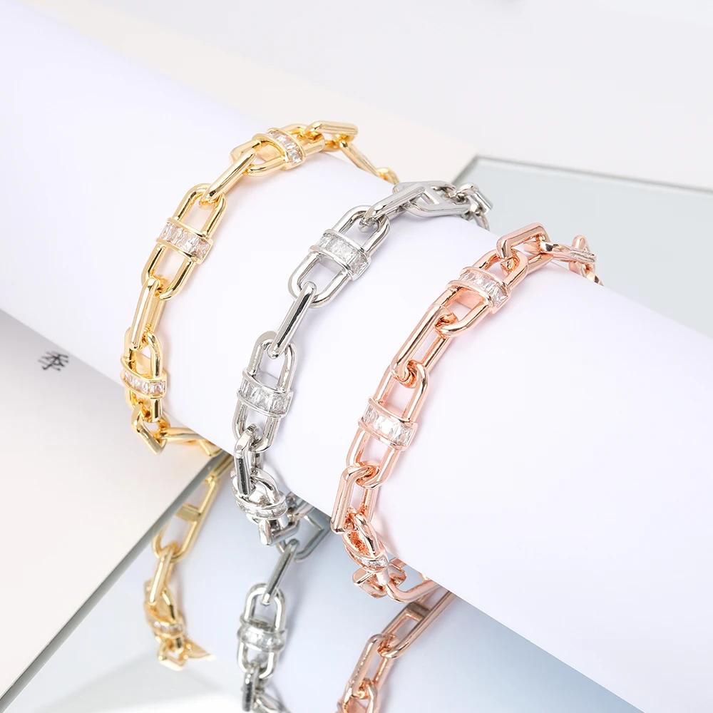 011310  Women's accessories Cubic Zircon Link Chain Bracelet for Women 18.5cm Fashionable Hand Jewelry Accessories Hip Hop Party