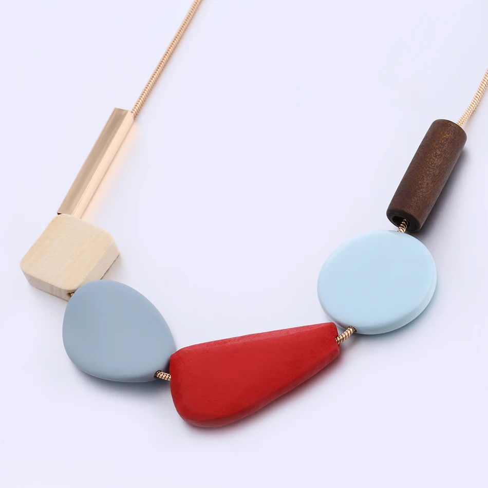 Colorful Resin Beads Statement Necklace Women\'s Multicolor Wood Necklaces & Pendants for Women New Arrival Fashion Jewelry MX029