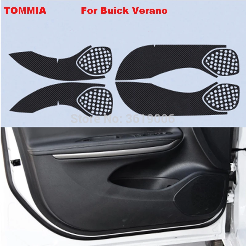 TOMMIA For Buick VERANO Car Inside Door Cover Scratch Protection Anti Kick Pads Carbon Fiber Stickers 4pcs