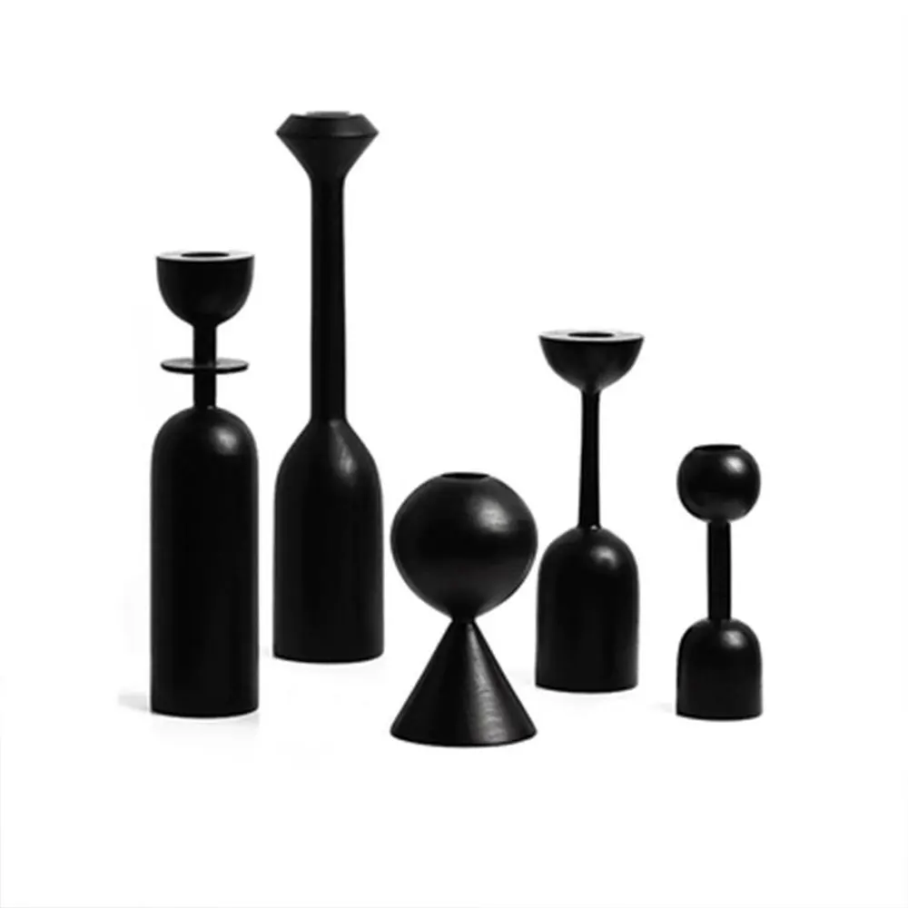 Black Wooden Minimalist Candle Holder Home Decor Wedding Decoration Accessories Candlesticks For Candelabro Centerpiece Vintage