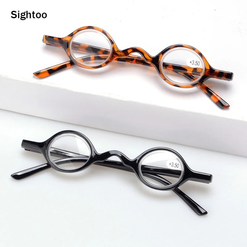 Sighttoo Small Frame Glasses Magnifier Mini Reading Glasses Men Retro Round Eyeglasses With Case Male's Prescription Glasses+3.5