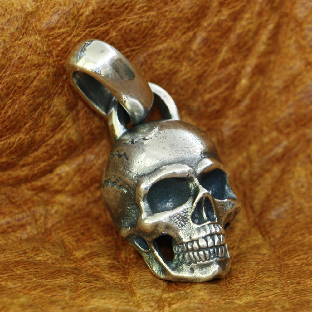 

925 Sterling Silver Details Skull Pendant Mens Biker Rock Punk Pendant TA181