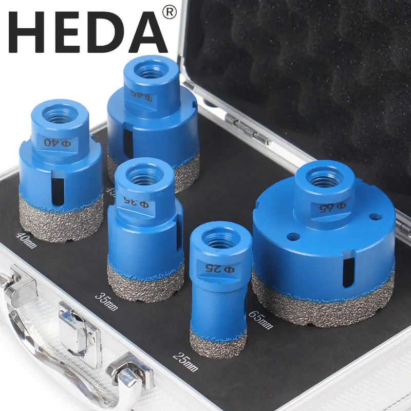 HEDA M14 thread vacuum brazed diamond hole saw kit 5PCS/set 25/35/40/45/65mm marble tile granite quartz stone drill bit