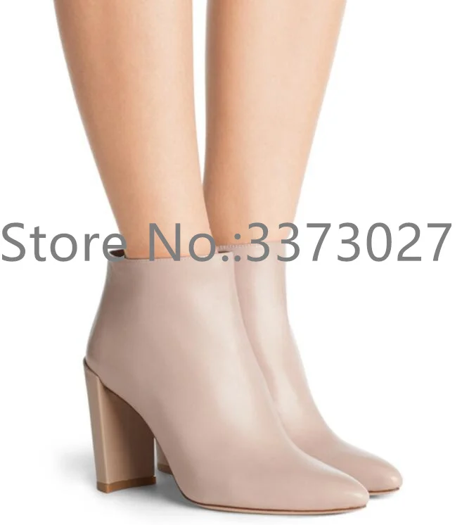 

Woman New Black Blue Nude Color Chunky Heel Ankle Boots Fashion Lady Pointed Toe Thick Heel Large Size Short Boots Female Shoes