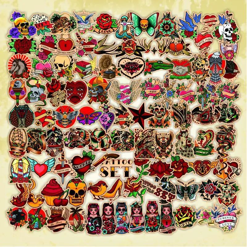 10/50/100PCS Vintage Tattoo Graffiti Stickers Aesthetic for Motorcycle Water Bottle Phone DIY Waterproof Cool Stickers Decal