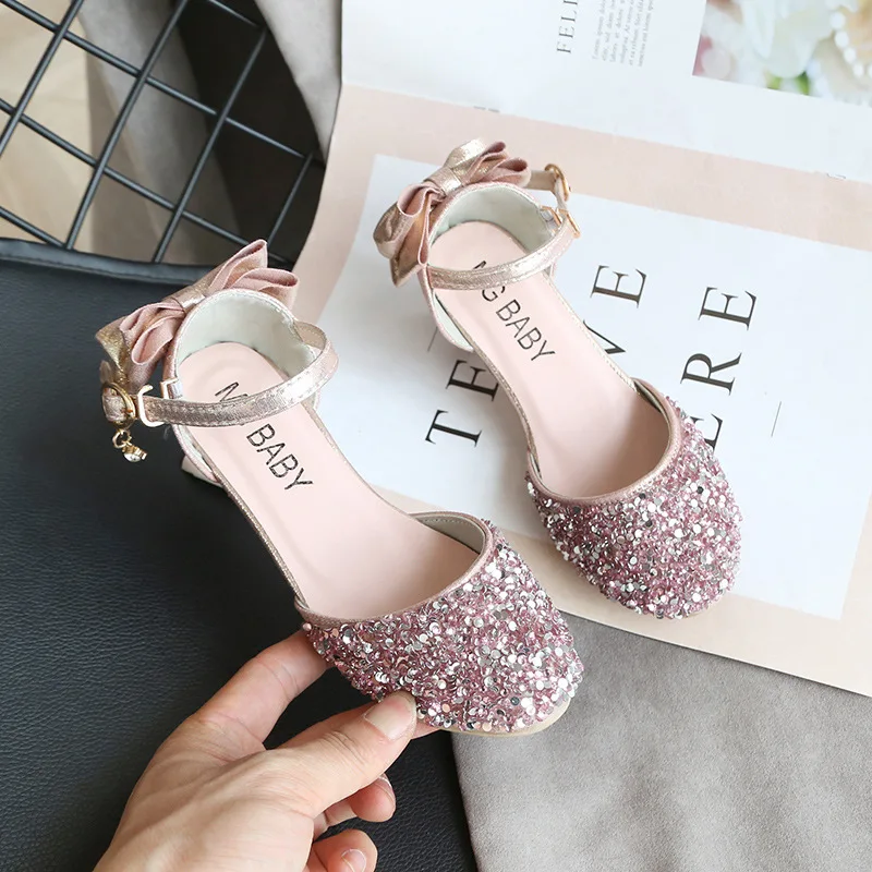 Girls Sequin Shoes Princess Gold Pink Silver Kids 2023 New Summer Glitter Holiday Shoes Wedding Birthday Party Formal B859