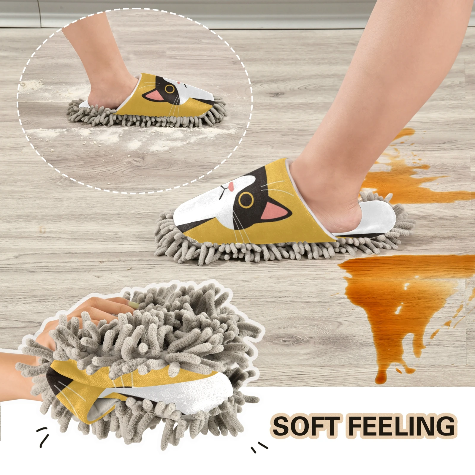 House Cleaning Dust Cute Cat Print Mop Slippers Washable Microfiber Lazy Quick Cleaning Floor Slipper Water Absorption Shoes