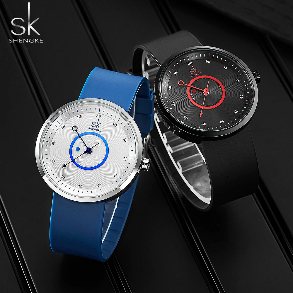 Shengke New Women Watches Blue Silicone Comfortable Strap Cute Dial Design 41 MM Big Dial For Cool Girls Relogio Feminino