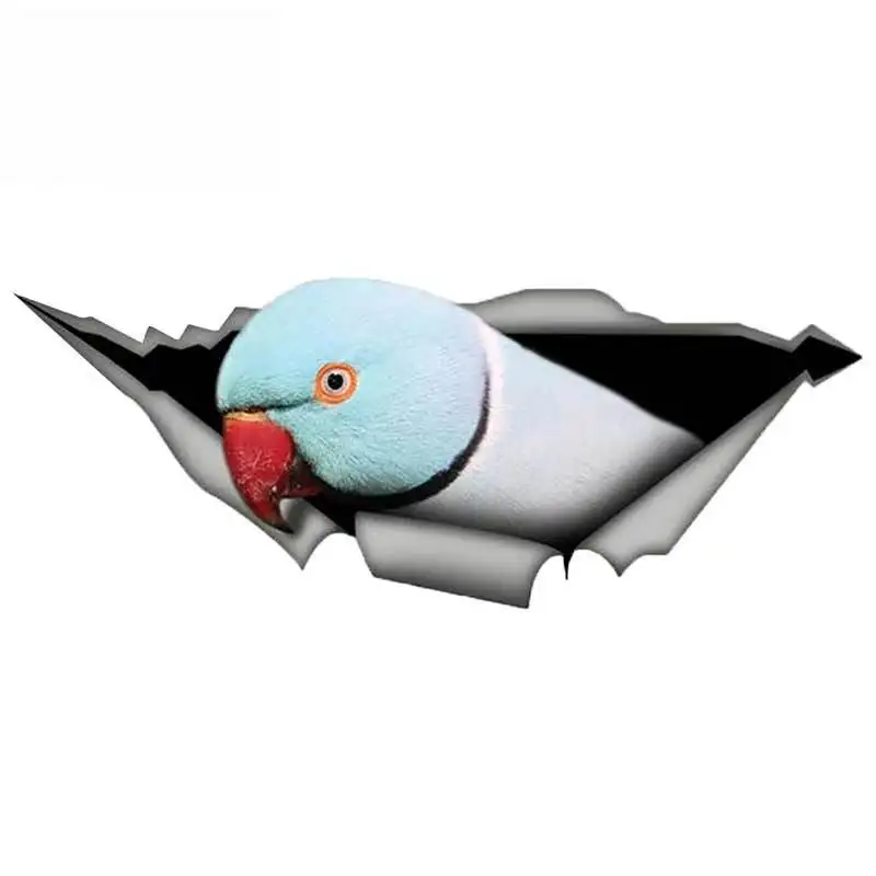 13cm*5cm 3D Blue Ringneck Parrot Car Sticker Torn Metal Decal Reflective Stickers Waterproof Auto Accessories 1 Pcs