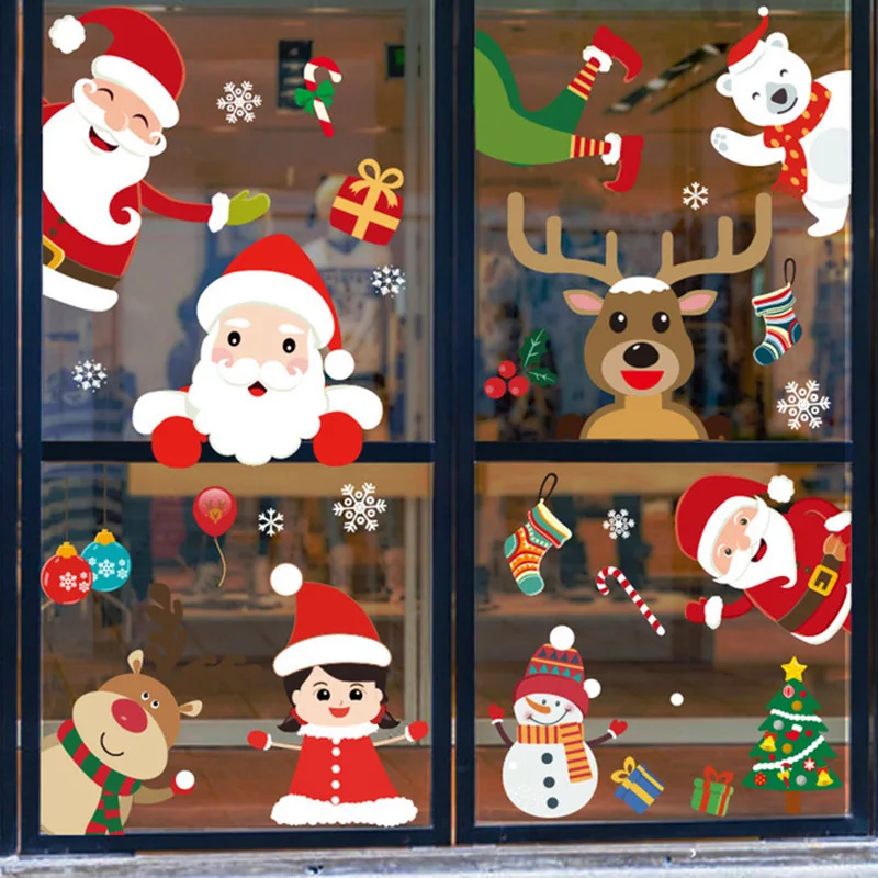 Christmas Window Stickers Merry Christmas Decorations for Home Wall Sticker Decal New Year Gift Xmas Decor Noel Kerst Navidad