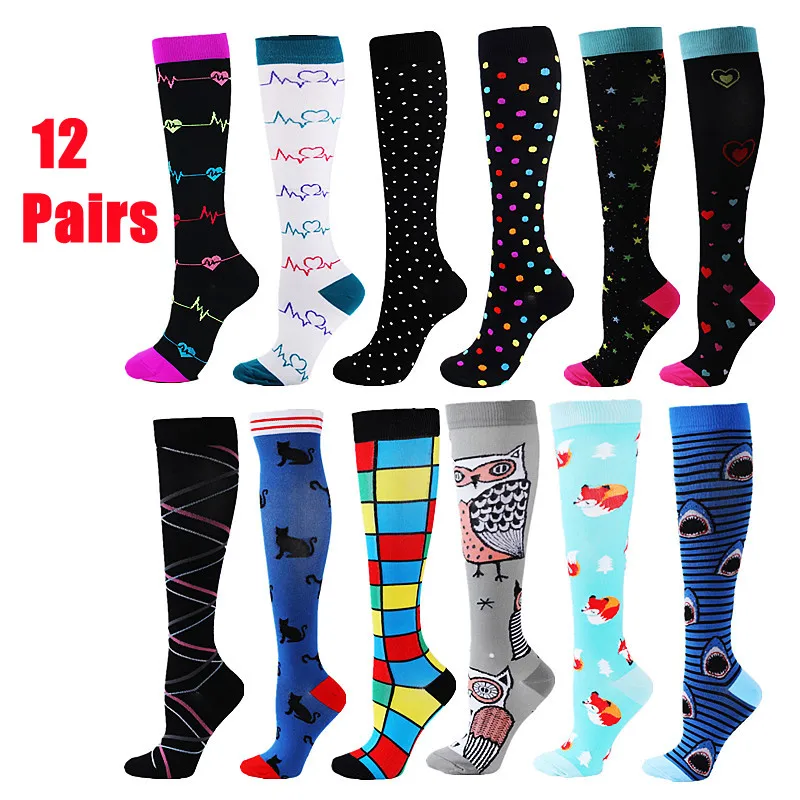 

6/12 Pairs/Dozen Compression Stocking Men Women Knee High Sports Socks Running Marathon Cycling Edema Diabetes Varicose Veins