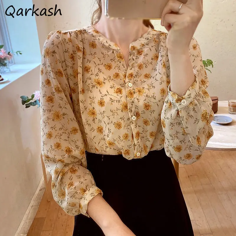 Shirts Women All-match Floral Chiffon Elegant Comfortable Design Tops Clothes Female Classic Romantic Basic Tender Retro Popular