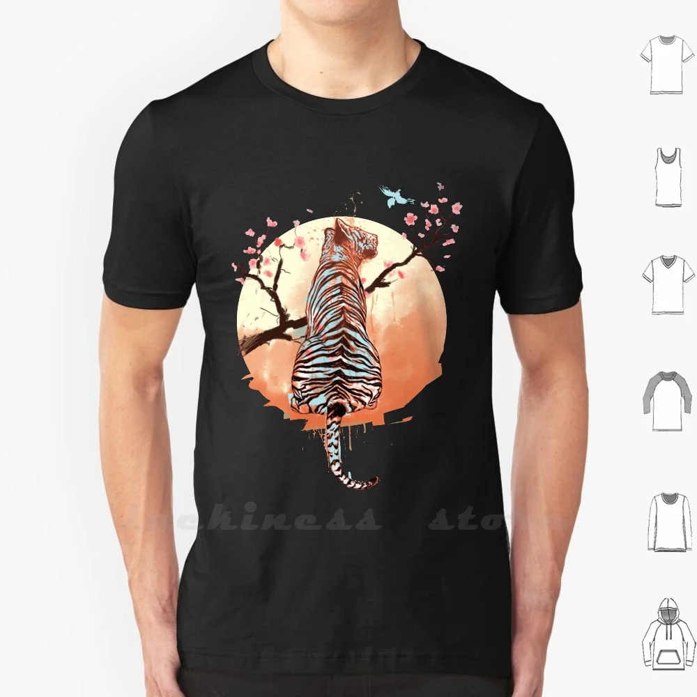 Tiger At The Sakura'S Tree T Shirt Big Size Tiger Sakura Spring Primavera Bird Sun Sunset Sunrise Tree Japan Japanese Tree