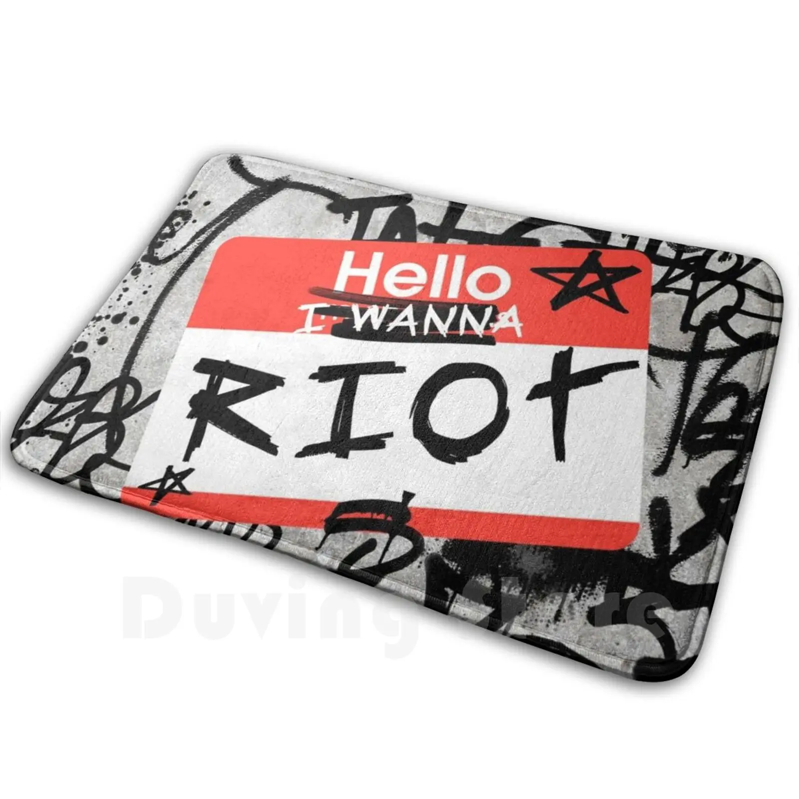 Hello , I Wanna Riot Carpet Mat Rug Cushion Soft Non-Slip Graffiti Trashy Concrete Marker Wall Punk