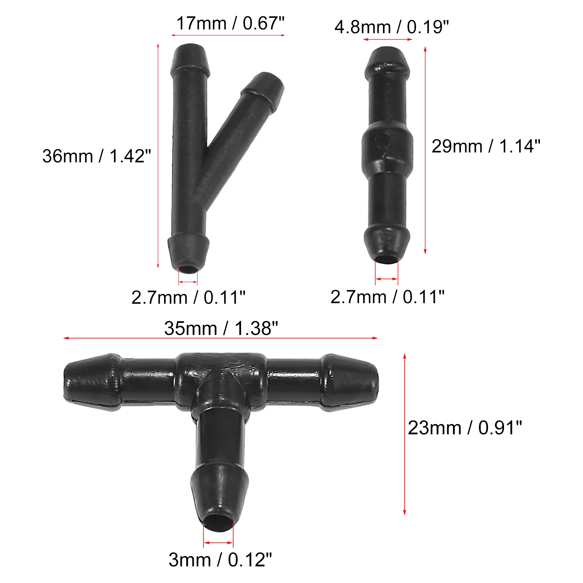 Uxcell-Conector da mangueira da arruela do pára-brisa, encaixe da tubulação do tubo, adaptador do divisor para o carro, plástico, eu, T, Y dado