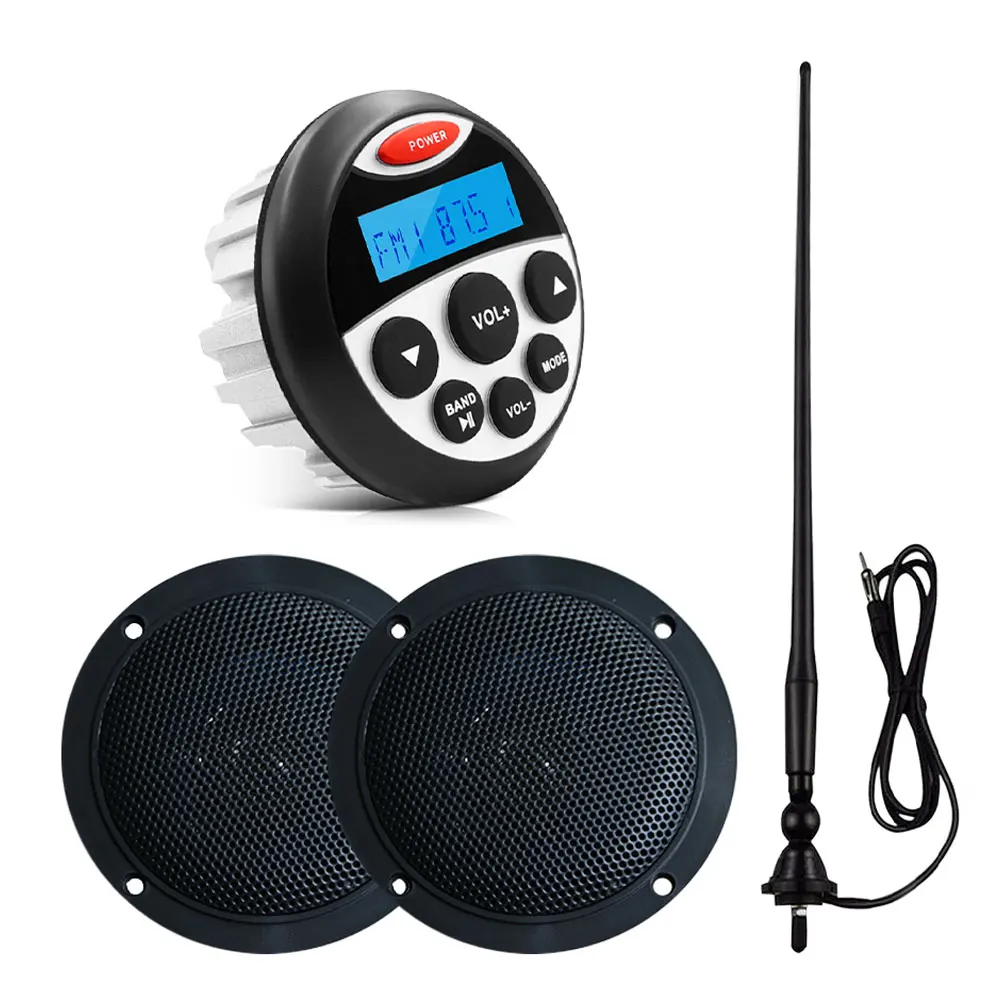 

Waterproof Marine Audio Bluetooth Stereo FM AM Receiver MP3 Player+4inch Marine Speaker For RV ATV Bath Boat Yacht+Radio Antenna