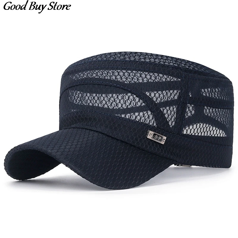 Mesh Baseball Cap Casual Flat Breathable Hat Adjustable Outdoor Sun Hats Men Snapback Male Summer Gorras Streetwear Trucker Cap