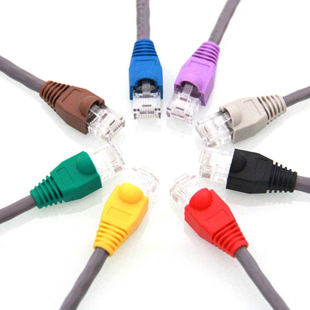 20PCS Multicolour RJ-45 CAT6 CAT5e Adapter Cap Ethernet Network Cable Connector  Protective Sleeve crystal head sheath shrapnel