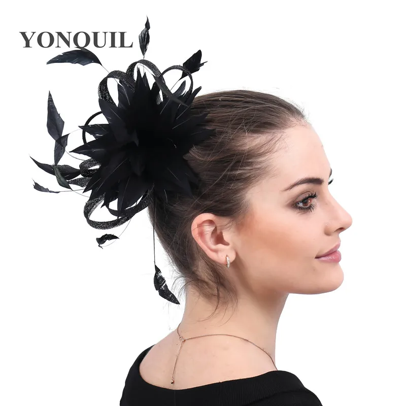 Elegnt Bride Wedding Headwear Feather Flower Hair Fascinator Accessories Hair Pin For Women Ladies Mariage Headdress Hat Fashion