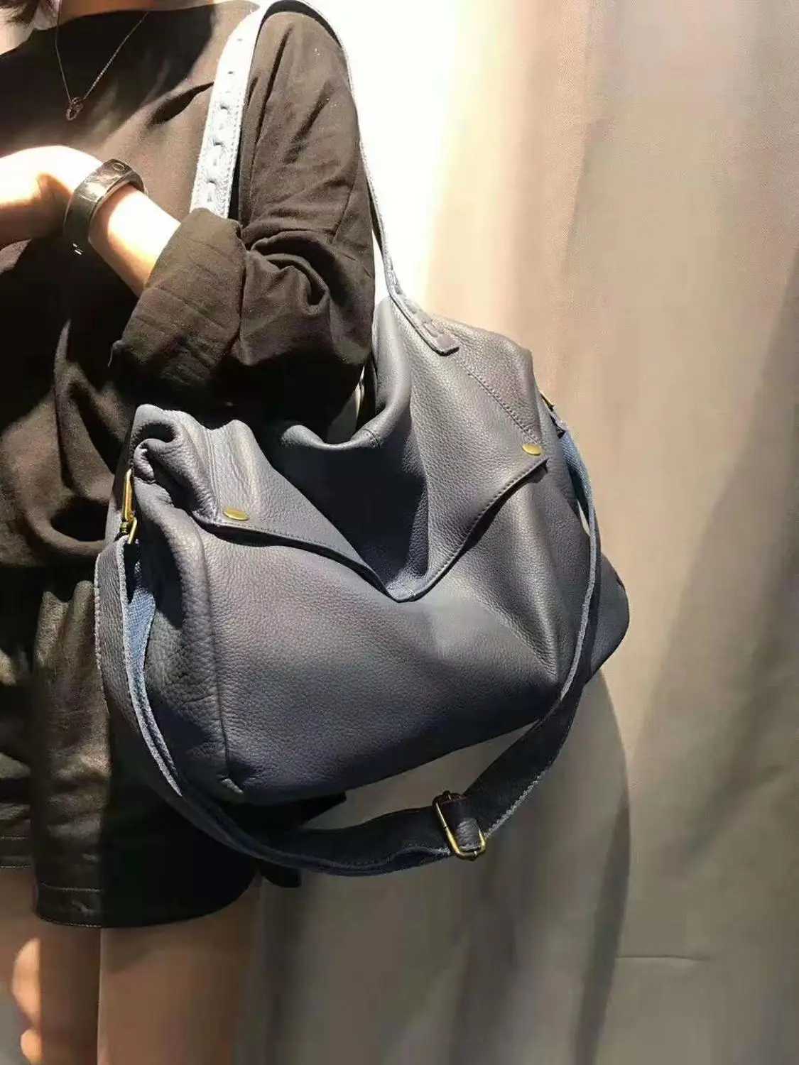 Borse di alta Qualità Delle Donne Genuino Della Mucca Borsa In Pelle Grande Borsa A Tracolla Portatile Femminile casual Sacchetto di Tote Del Messaggero di Grande Capienza