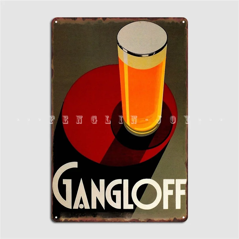 Vintage Red Gangloff Beer Big Glass Light Ale Lager Pilsen Metal Sign Cinema Garage Party Plaques Create Tin Sign Poster