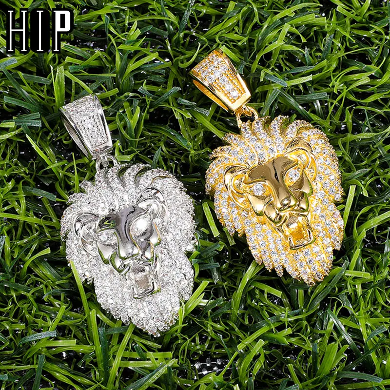 Hip Hop Full Iced Out Bling Lion Necklace Rhinestone Silver Color Pendants & Necklaces For Men Jewelry With Tennis Chain