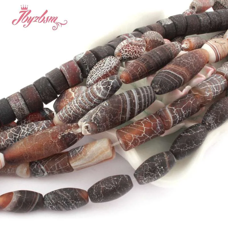 Round Oval Twist Frost Cracked Brown Black Agate Stone Spacer Beads 15 inch for DIY Accessories Necklace Bracelet Jewelry Making