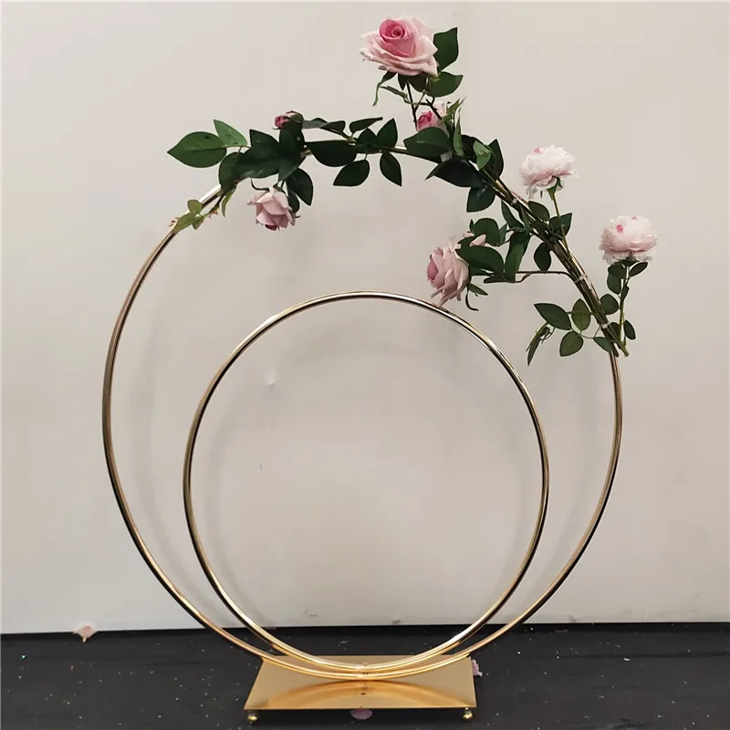 

Wrought Iron Double Ring Flower Stand Wedding Road Guide Decoration T Stage Scene Arrangement Metal Circle Shop Window Layout