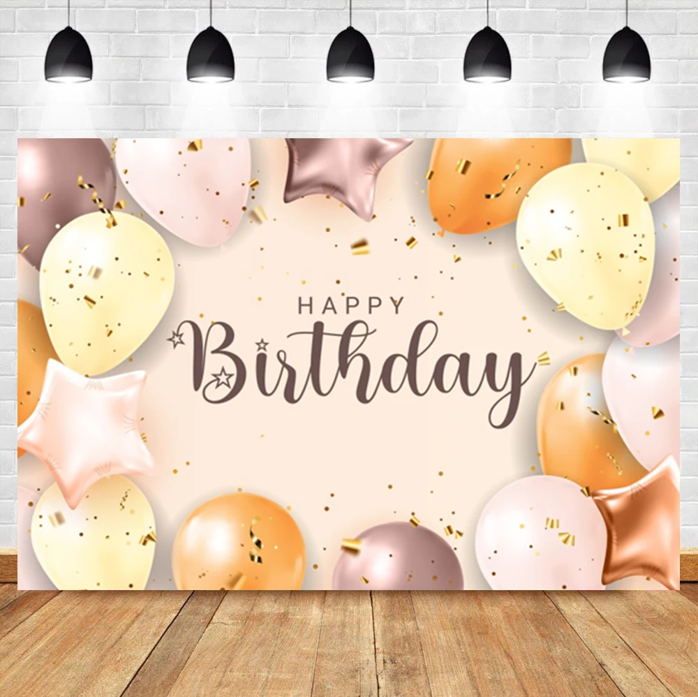 Laeacco Happy Birthday Photo Background Balloon Stars Baby Show Customization Photographic Photo Backdrop  For Photo Studio