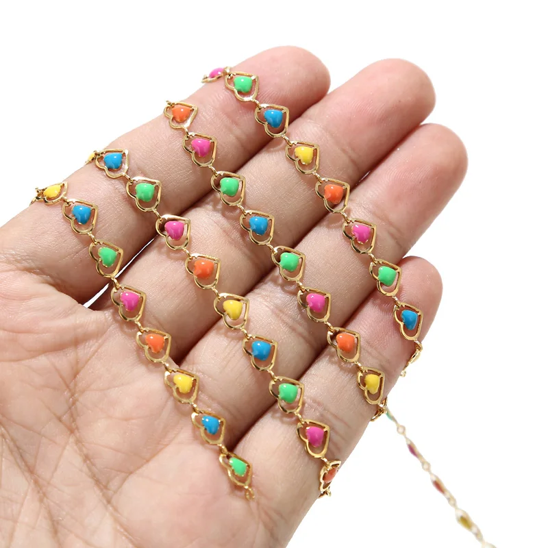 

1M/2M Gold Tone Stainless Steel 6mm Width Charm Heart Chains Enamel Colorful Link Chain For DIY Necklace Jewelry Making Findings