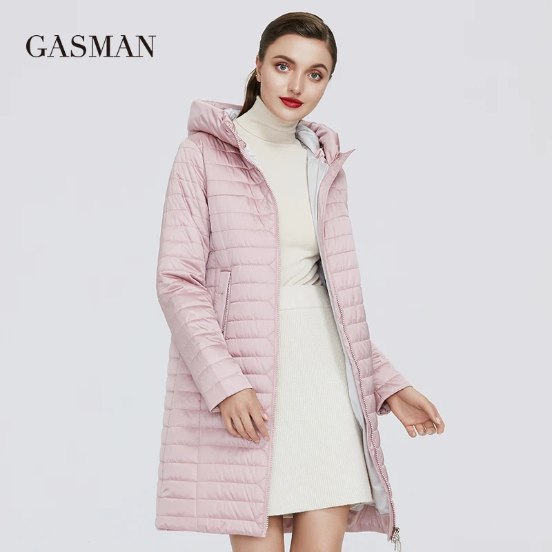 GASMAN 2022 Hooded zipper thin winter jacket Women pocket fashion parka spring jacket coat Female cotton long solid down jackets