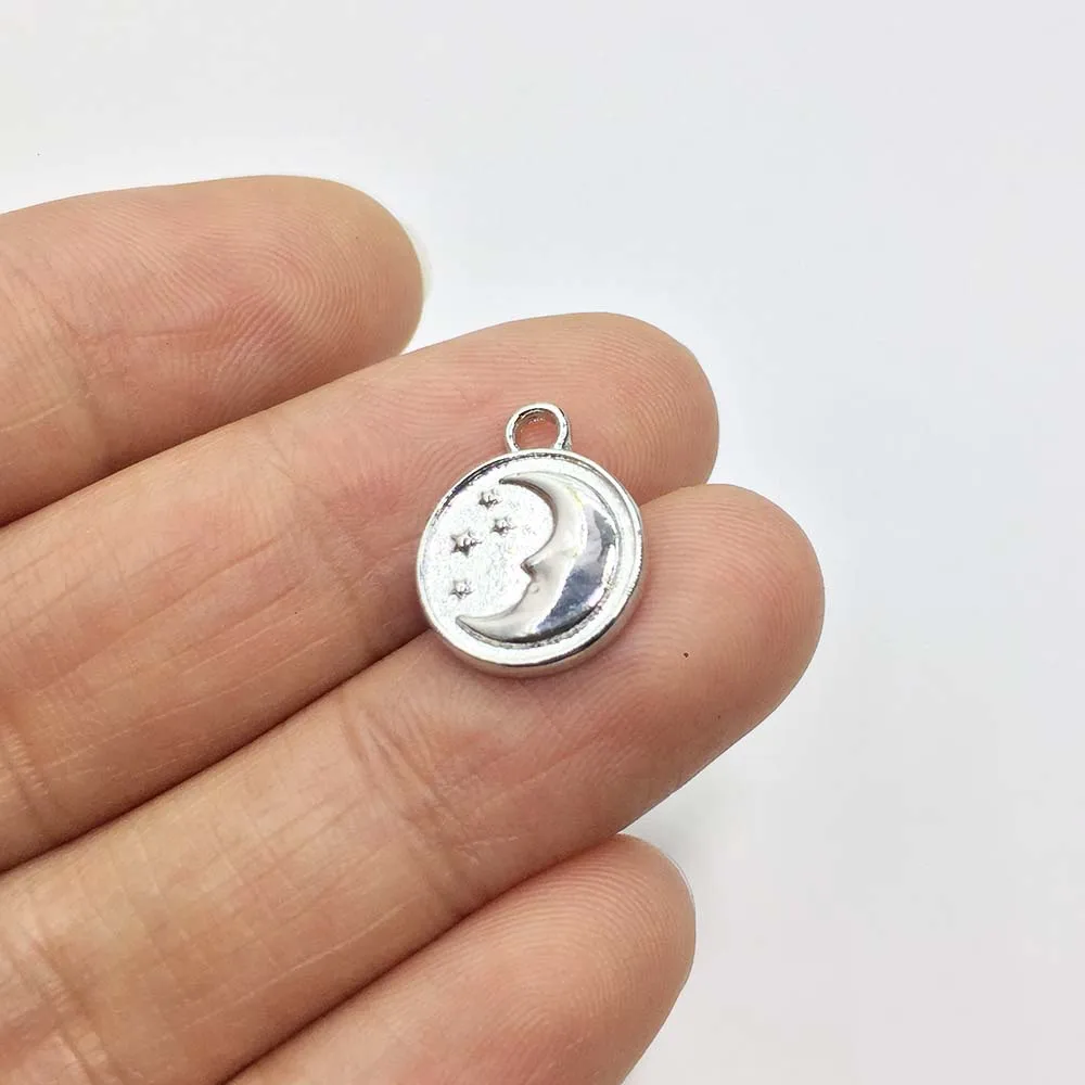Eruifa 20pcs 12mm Moon Star Plated Zinc Alloy Charms Pendant Fashion Jewelry Accessory DIY Necklace Bracelet Earrings 2 Colors