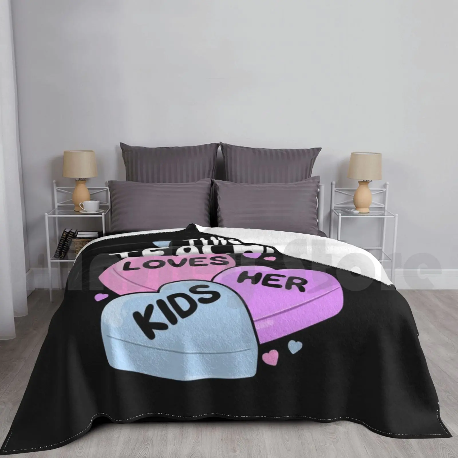 This Teacher Loves Her Kids Valentines Day Heart Blanket For Sofa Bed Travel Teacher Valentine