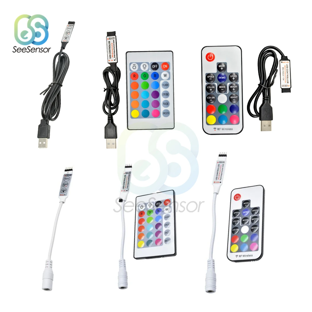 

DC 5V 12V Volt RGB USB IR RF Remote Controller USB LED Strip Light 3 17 24 Key Remote Wireless for SDM3528 LED Strips