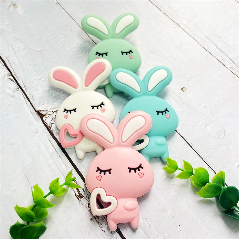 1pcs Silicone rabbit Teether  Cartoon Animal BPA Free Rodents Teething Necklace Food Grade Infant Chewable Toys Baby Teether