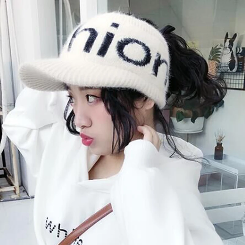 Cap hat female baseball cap fashion letter knitted wool empty top hat ladies spring and autumn baseball cap