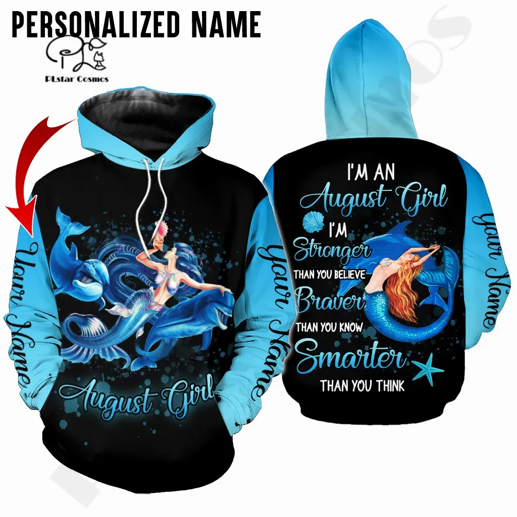 

PLstar Cosmos 3DPrint Newest Mermaid Personalized Name August Birthday Gift Girl Streetwear Funny Unique Hoodie/Sweatshirt/Zip