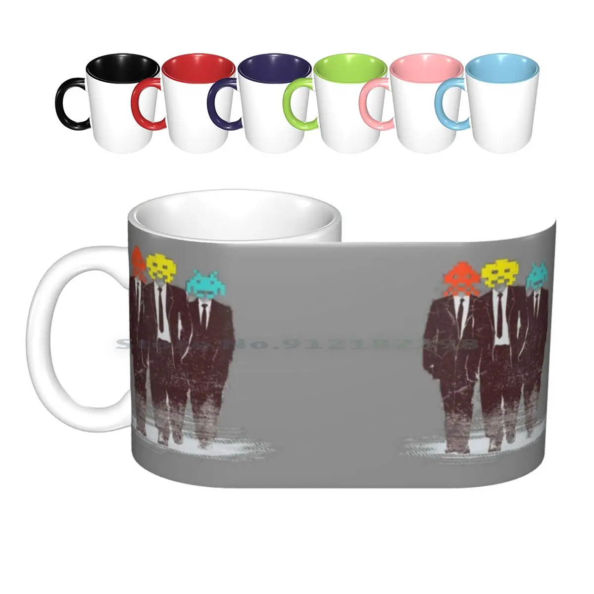 Men In Games Ceramic Mugs Coffee Cups Milk Tea Mug Gaming Men Man Games Game In Black Pixel Heads Space Invaders Console