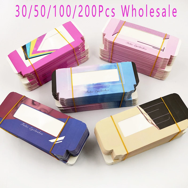 30/50/100/200pcs New Holographic Lashes Box Soft Paper Eyelashes Packaging For False Eyelashes