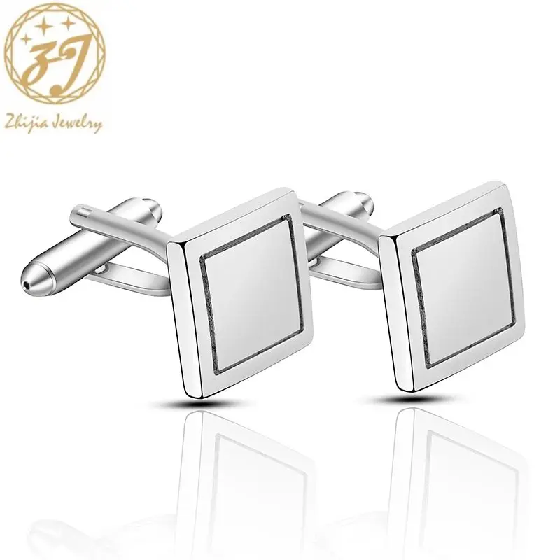Zhijia simple business style square cufflink for men silver color geometric cufflinks accessories male best gifts