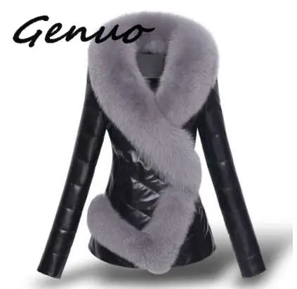 Giacca in pelle da donna di grandi dimensioni collo in pelliccia sintetica top Slim corti cappotto in pelle PU nuova giacca invernale cappotto in cotone caldo 3XL