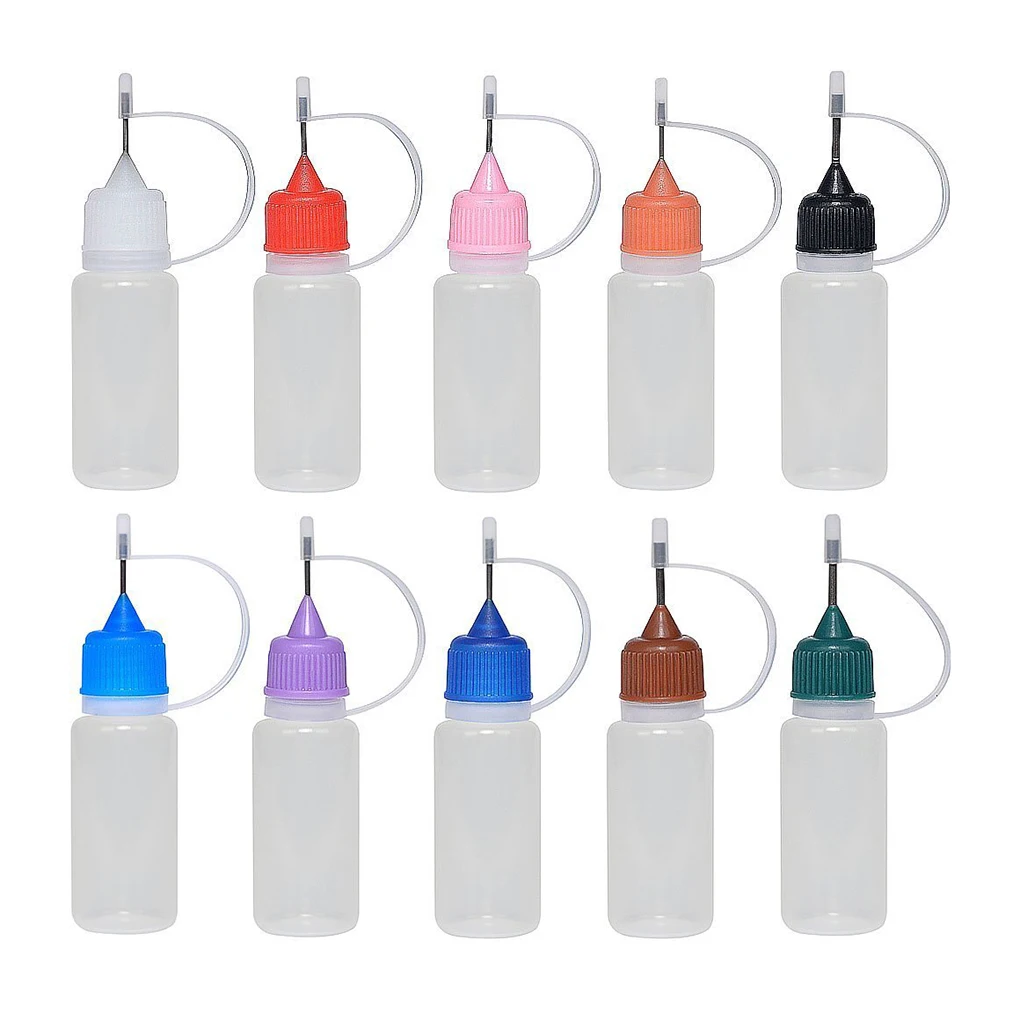 10pcs 10ml Plastic Empty Oil Dropper Bottle with Steel Needle Drip Tip for Liquids Random Color