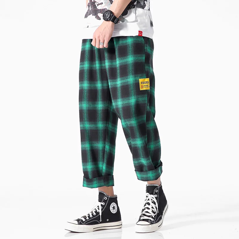 Men\'s  Joggers  Plaid Pants Man Black Cotton Comfortable Pant Summer Casual Streetwear Loose Trouser Japanese Trendy Sweatpants