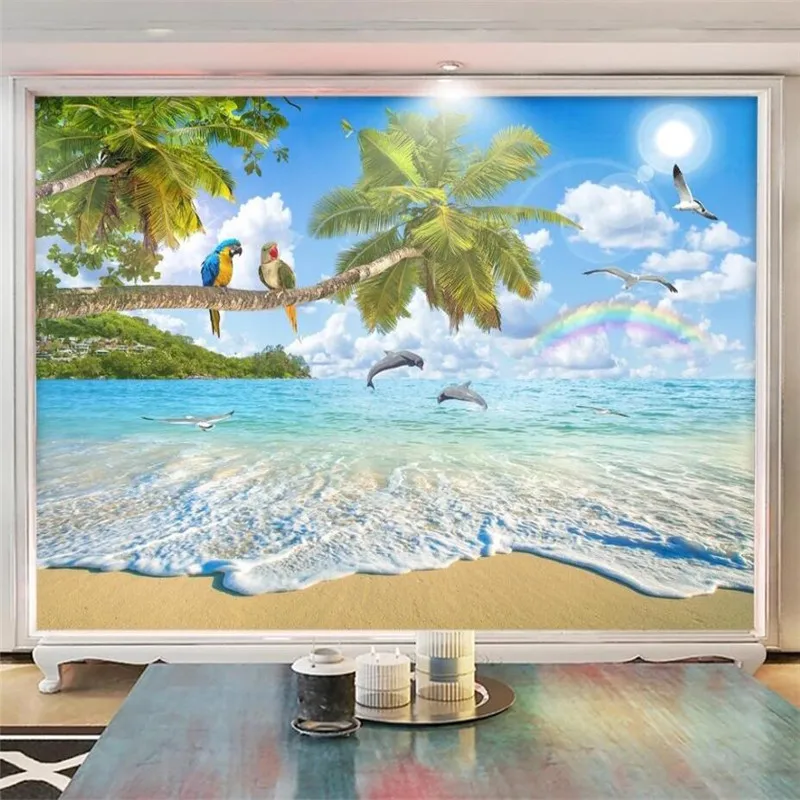 

Milofi custom 3D wallpaper mural Mediterranean natural scenery landscape painting coconut tree TV background wall decoration