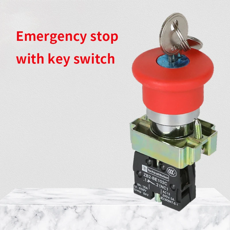 Compact Stop Emergency Stop Bring Key Button Switch Xb2-bs142c Mushroom Emergency Stop Rotating Reset