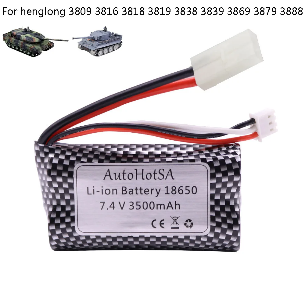 7.4V 3500mAh 18650 lipo Battery Tamiya Plug For Henglong 3818 3819 3838 3839 3869 3899 3908 3918 3938 RC Tanks HJ806 Spare Parts